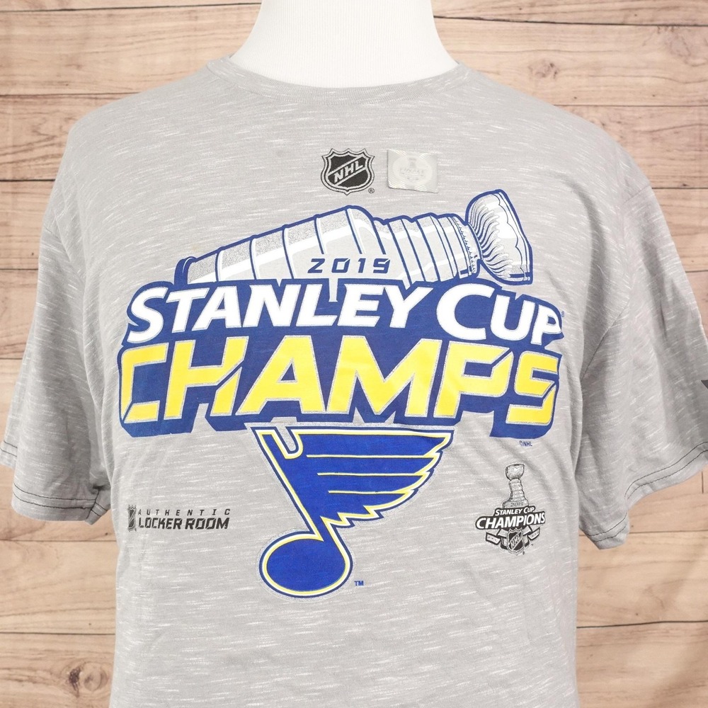 St Louis Blues Shirt Mens XL Gray NHL Hockey Fanatics 2019 Stanley Cup Champs